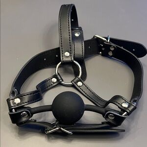 Black Leather Ball Gag Harness